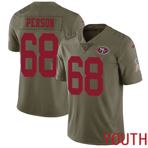 San Francisco 49ers Limited Olive Youth Mike Person NFL Jersey #68 2017 Salute to Service->san francisco 49ers->NFL Jersey